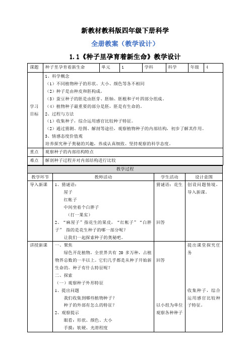 新教材教科版四年级下册科学全册教案(教学设计)(共24课)