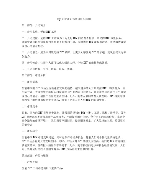 diy创业计划书公司组织结构