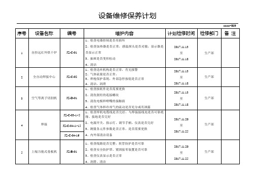 设备工装维修保养计划