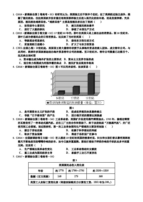 世界近代史(经济)高考题及答案