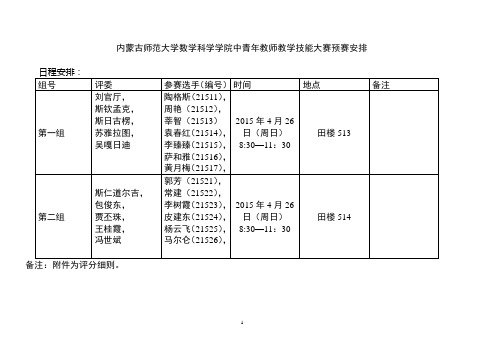 内蒙古师范大学数学科学学院中青年教师教学技能大赛预赛安排