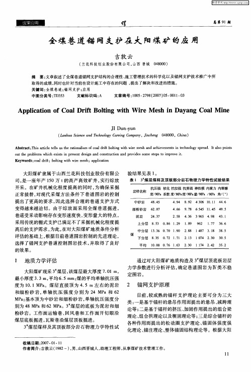 全煤巷道锚网支护在大阳煤矿的应用