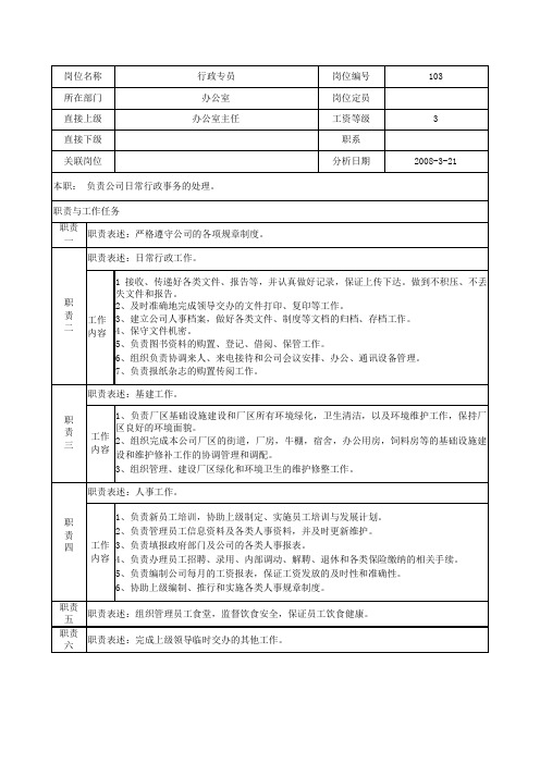 A集团畜牧业行政文员岗位说明