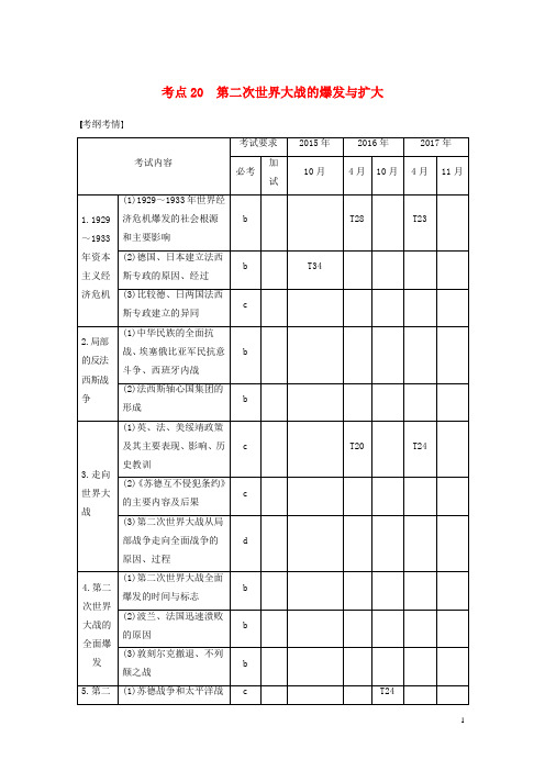 高考历史一轮总复习专题八第二次世界大战考点20第二次世界大战的爆发与扩大学案