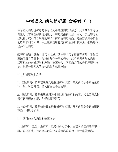 中考语文 病句辨析题 含答案 (一)