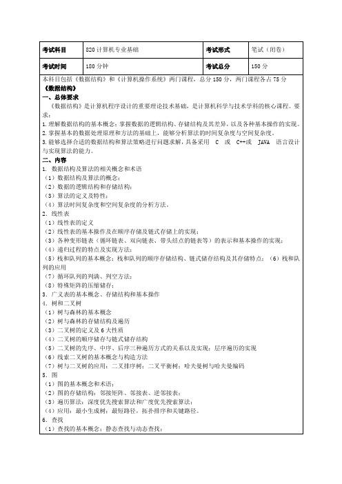 电子科技大学820考研大纲