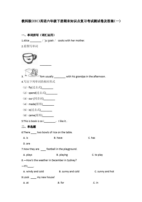 2020教科版(EEC)英语六年级下册期末小升初知识点复习考试测试卷及答案 共二套