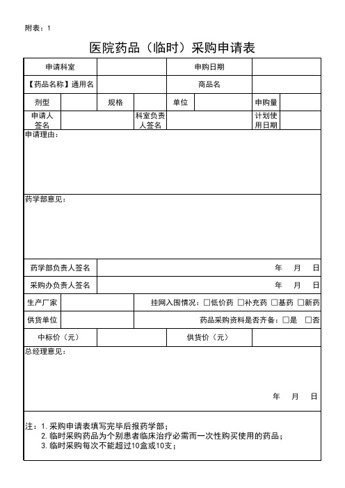 医院药品临时采购申请单