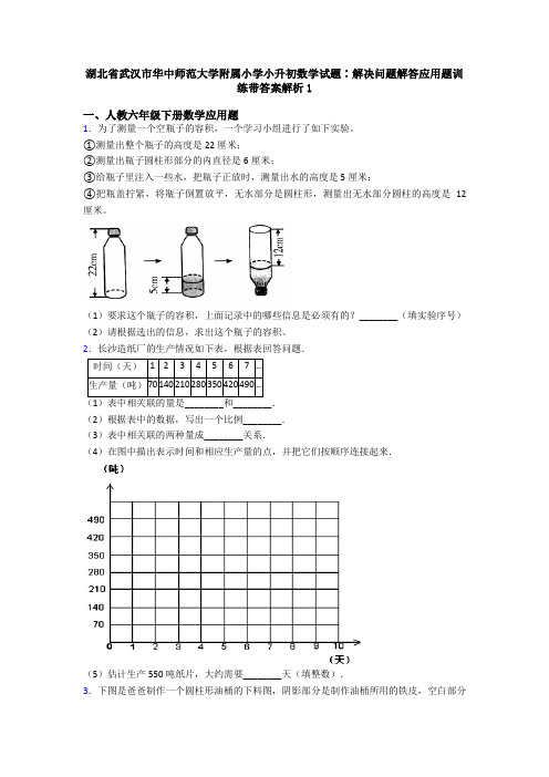 湖北省武汉市华中师范大学附属小学小升初数学试题∶解决问题解答应用题训练带答案解析1