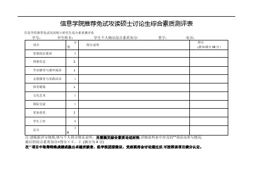 信息学院推荐免试攻读硕士讨论生综合素质测评表