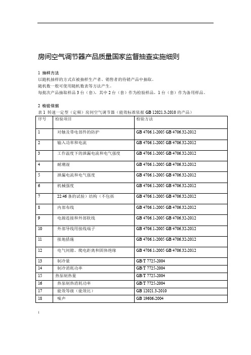 2020房间空气调节器产品质量国家监督抽查实施细则