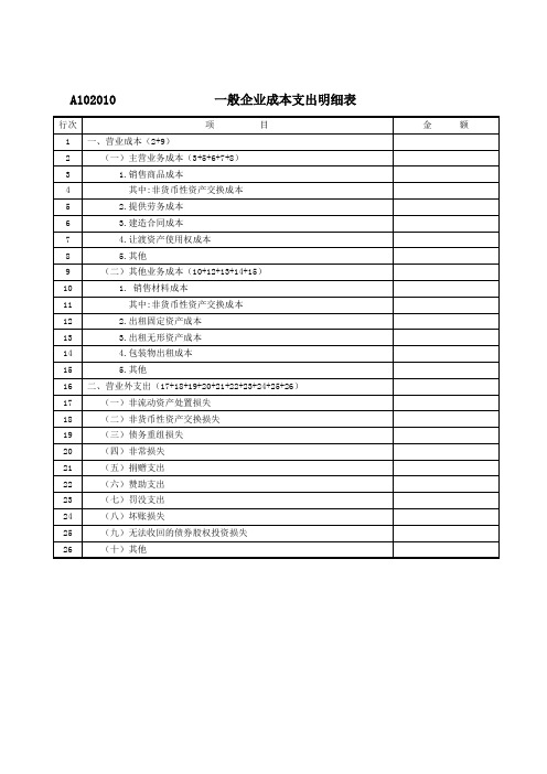 A102010一般企业成本支出明细表