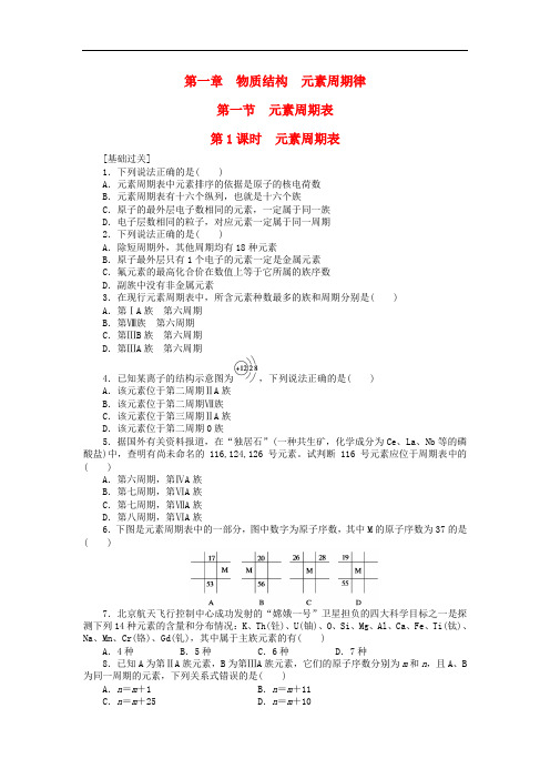 高中化学 1.1.1元素周期表课堂练习 新人教版必修2