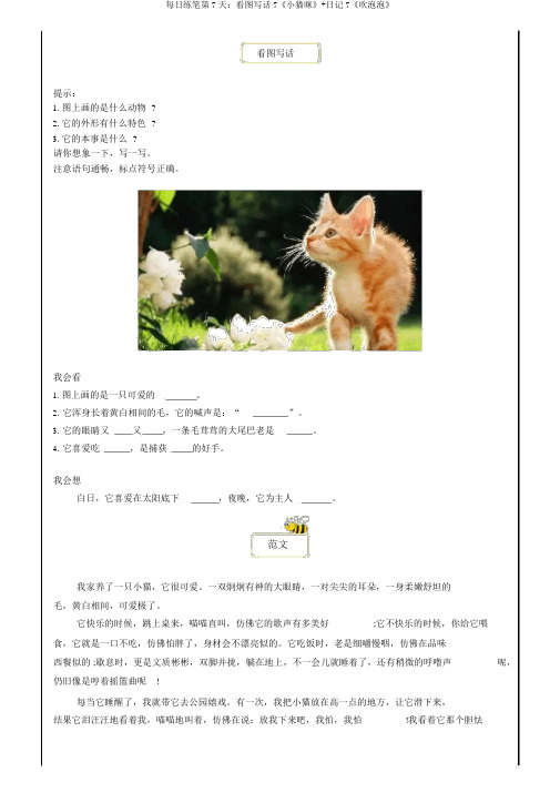 每日练笔第7天：看图写话7《小猫咪》+日记7《吹泡泡》