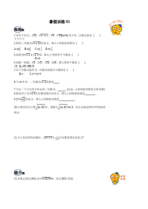 2020年八年级数学暑假训练01(人教版适用)