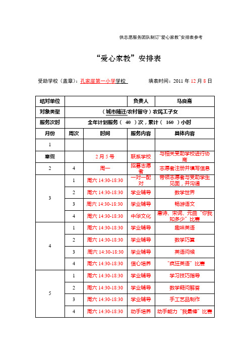 孔一“爱心家教”志愿服务团队制订课程表