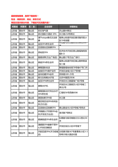 新版山东省烟台市福山区SPA企业公司商家户名录单联系方式地址大全22家