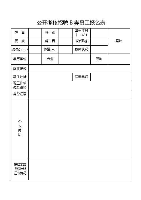 公开考核招聘B类员工报名表