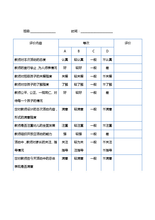 【拿走就用】幼儿园家长半日开放活动：幼儿园家长半日开放活动评价表(家长版) 