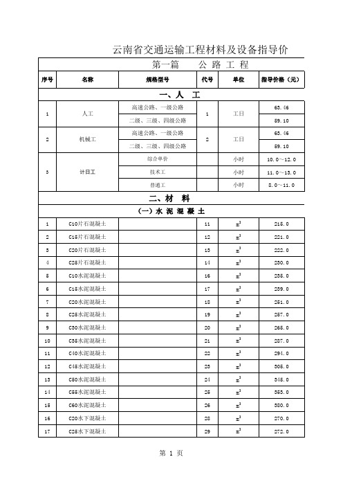 推荐-云南省交通运输工程材料及设备指导价20XX年3期 