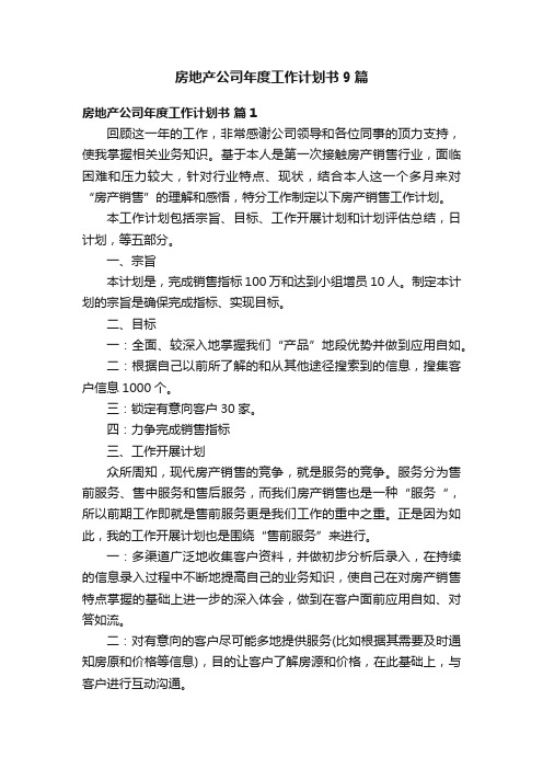 房地产公司年度工作计划书9篇