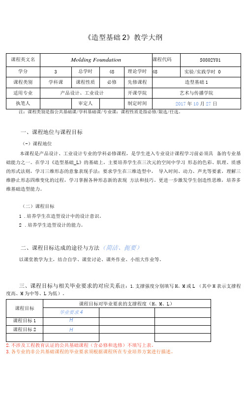 《造型基础2》教学大纲(本科)