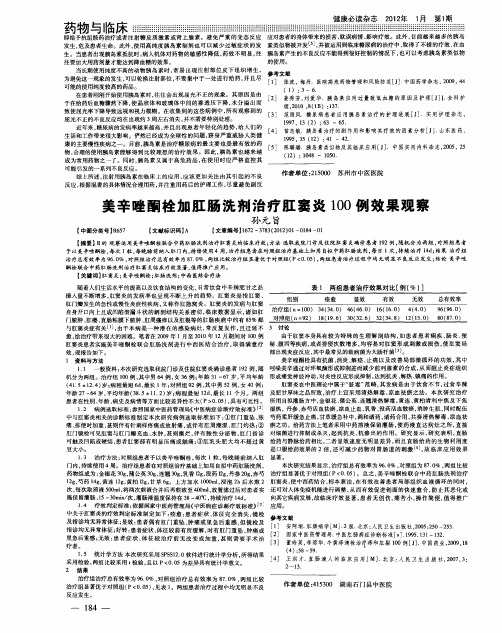 美辛唑酮栓加肛肠洗剂治疗肛窦炎100例效果观察