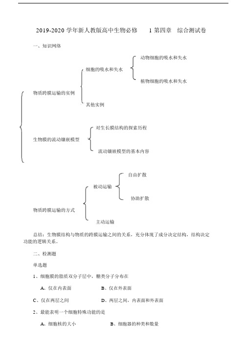 20192020学年新人教版高中生物必修1第四章综合测试卷.doc.docx