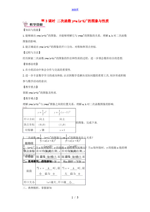 九年级数学下册 12 二次函数yax h2的图象与性质(第3课时)教案 (新版)湘教版 教案