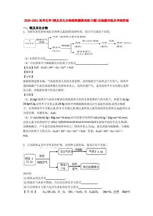 2020-2021高考化学(铜及其化合物推断题提高练习题)压轴题训练及详细答案