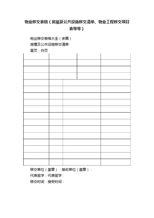 物业移交表格（房屋及公共设施移交清单、物业工程移交项目表等等）