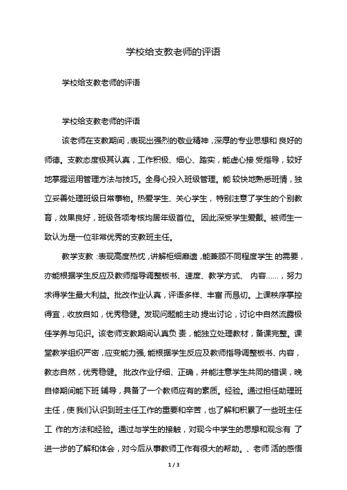 学校给支教老师的评语