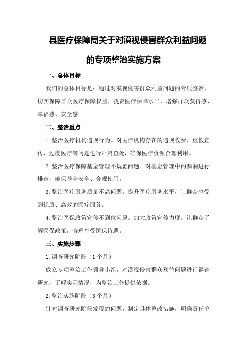 县医疗保障局关于对漠视侵害群众利益问题的专项整治实施方案