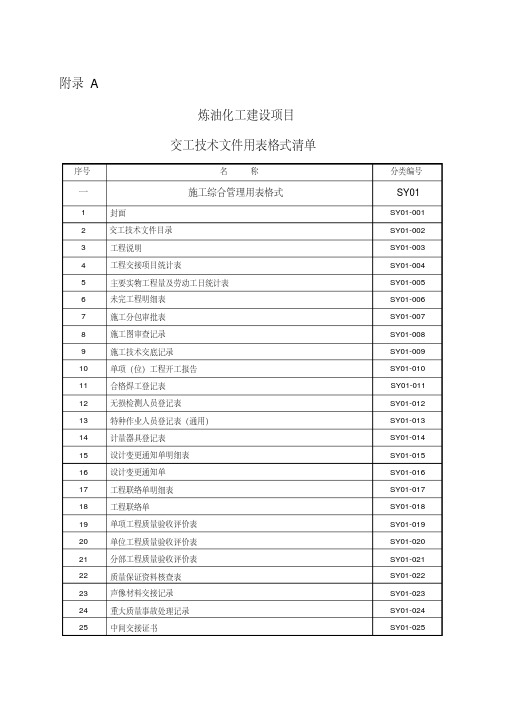 炼油化工建设项目竣工验收手册(下册表格)