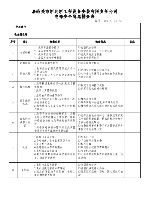 电梯隐患排查表