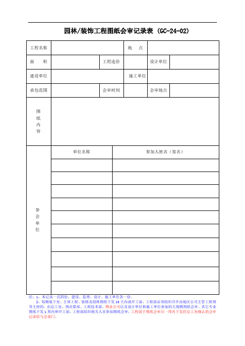 园林(装饰)工程图纸会审记录表