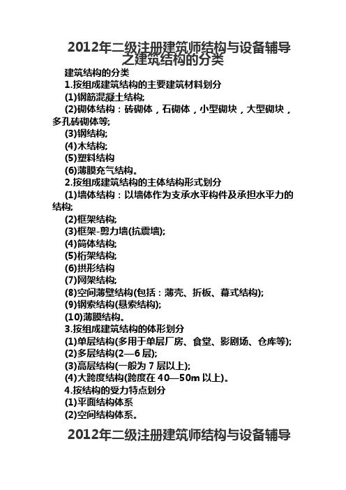 2012年二级注册建筑师结构与设备辅导知识要点