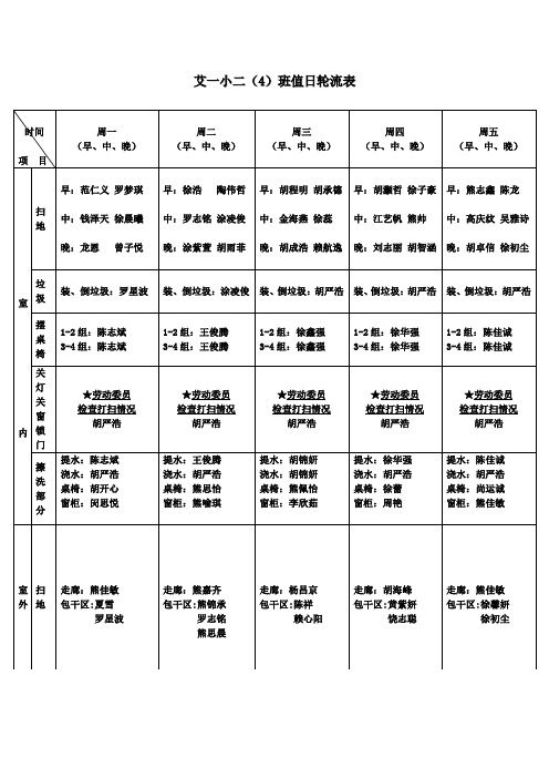 二年级四班卫生值日表 - 定稿