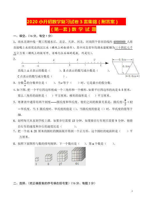 2020小升初数学复习试卷3套集锦(附答案)