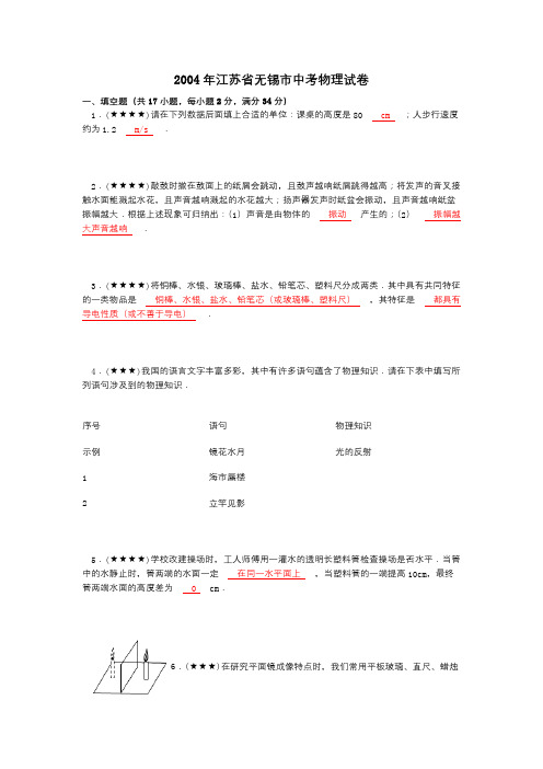 2004年江苏省无锡市中考物理试卷