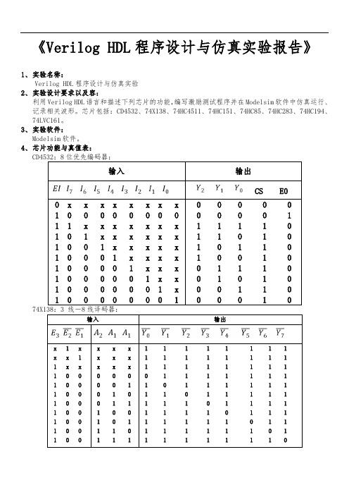 数电仿真Modelsim设计实验报告VerilogHDL语言