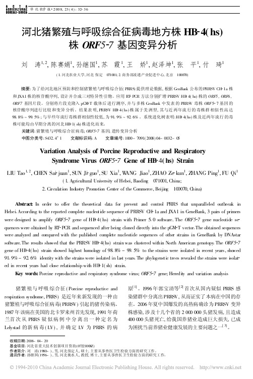 河北猪繁殖与呼吸综合征病毒地方株HB-4(hs)株ORF5-7基因变异分析