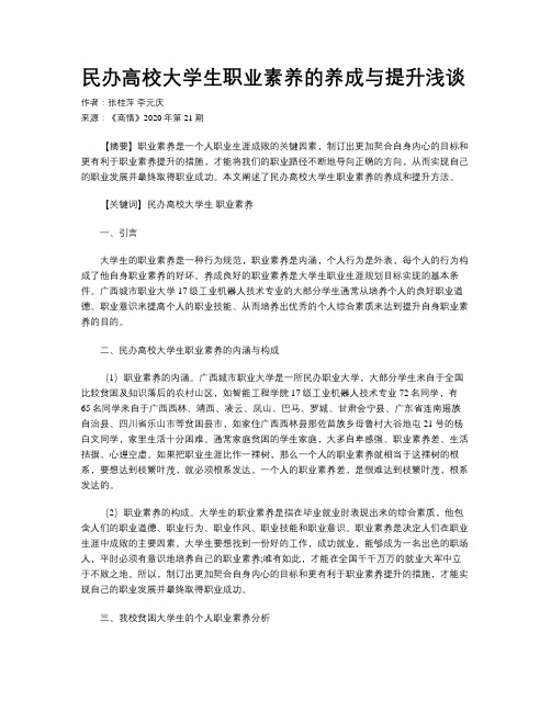 民办高校大学生职业素养的养成与提升浅谈