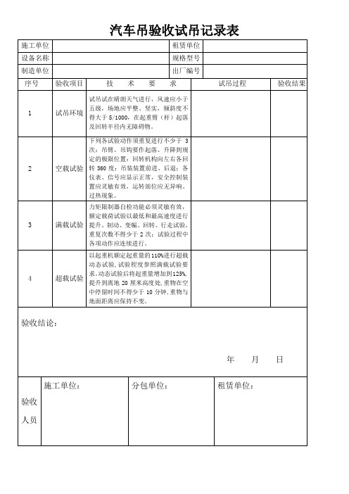 汽车吊验收试吊记录表