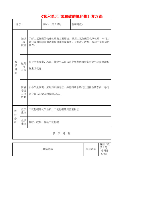 新人教版九年级化学上册《第六单元 碳和碳的氧化物》复习课教案(2)