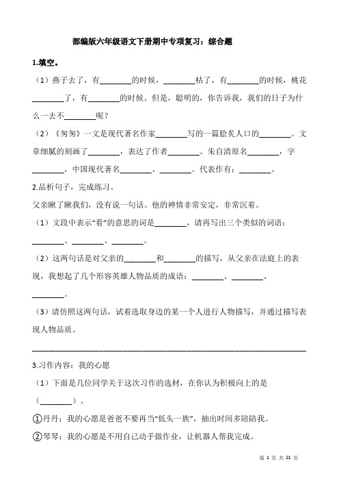 部编版六年级语文下册试题 期中专项复习：综合题(含答案)