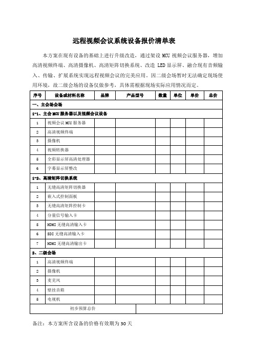 远程视频会议报价方案