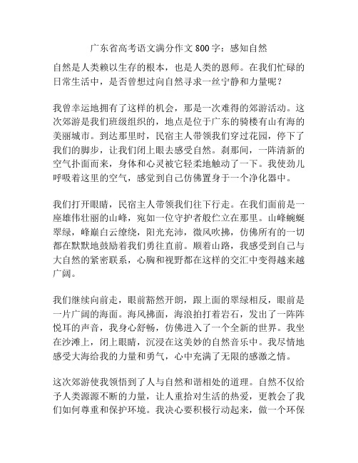 广东省高考语文满分作文800字：感知自然