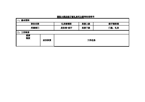 国际大酒店前厅部礼宾司主管岗位说明书