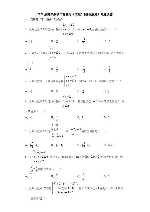 2020届高三数学二轮复习 《线性规划》专题训练